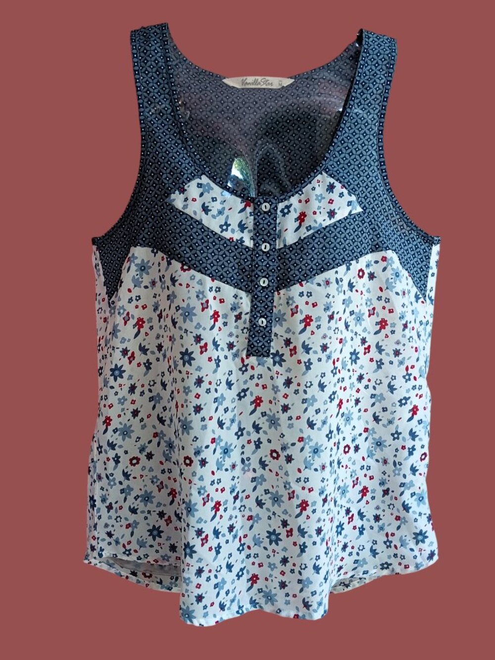 Vanilla Star Womens Top Blouse Sleeves Racer Back Floral Print Size M